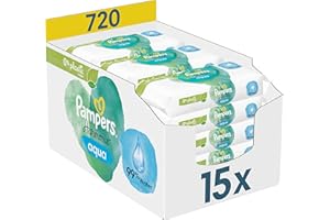 Pampers Lingettes Bébé Aqua Harmonie 0%, 720 Lingettes (Lot de 15 x 48), Sans Parfum ni Alcool, 0% de Plastiqe, Avec 99% d'Eau et des Fibres d'Origine Végétale, Testées Dermatologiquement