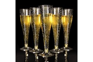 LYLIDIA Coupe Champagne Plastique 60 Pièces Verres à Champagne Scintillants 135ml Flûtes à Champagne en Plastique Gobelets à Vin Réutilisables Verres à Champagne Doré pour Fêtes Anniversaires Mariages