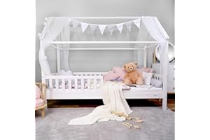 ‎ALCUBE Alcube Hausbett HYGGI 90x200 cm - vielseitiges Kinderbett aus Massivholz mit Rausfallschutz und Lattenrost