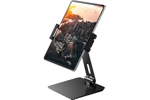 Maxonar Support IPad,Support Tablette Alliage D'aluminium Robuste Réglable-Base de Support iPad Pro 12.9 360°Pivoter et Pliante,Convient pour la Cuisine,la Table de Chevet,Le Bureau(4-14 inch,Gris)