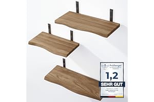 ‎LAMO LAMO Manufaktur 3 Stück Wandregal Holz 42/36/30cm | Schweberegal Massiv 100% Echtholz | Hängeregal für Wohnzimmer, Schlafzimmer, Küche, Büro, Badezimmer | Wandregale Set 1 Baumkante Farbe: Nussbaum