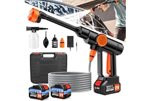 FOVENDI Cordless Pressure Washer Kit 6 in 1 Nozzle Portable Power Washer with 2 Battery Handheld High Pressure Power Washer Battery-Operated Jet Wash Gun with 5M Hose, Foam Sprayer for Car, Patio and Garden