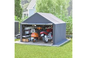 BIRCHTREE Outdoor Garden Storage Tent Bike Motorcycle Carport Shed Shelter Steel Frame Zipper Door Waterproof Cover Dark Grey 10x10FT