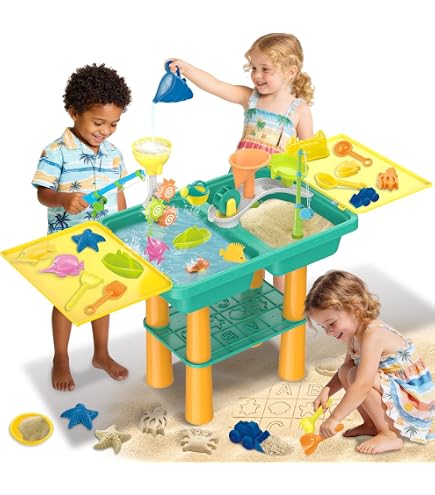 KukuFun Table à eau pour enfants de 3 à 5 ans, 6 en 1, jouets d'extérieur pour enfants, garçons et filles, tables d'activités de plage de sable, jouets d'été pour l'extérieur du