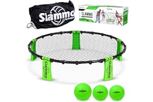 GoSports Slammo Game Set (Incluye 3 Pelotas, Funda de Transporte y Reglas, Idioma español no garantizado) - Juego de Red Redonda para césped al Aire Libre, Playa y portón Trasero