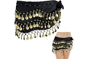TUTUKYLE Ceinture Danse Orientale Femme,Foulard de hanche de danse du ventre, costume de danse du ventre pour femmes avec 128 pièces d'or, chiffon de danse jupe ceinture de danse du ventre Belly Dance Costume