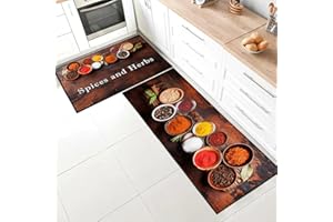 SHUAIG Kitchen Rug Set 2 Piece Non Slip Washable,Kitchen Mat Anti Fatigue Set,kitchen carpets with anti-slip stickers for Home Decoration(Style K, 43x75 + 43x150 cm)