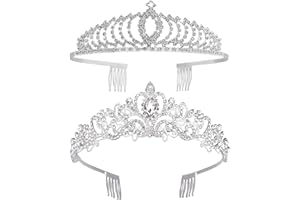 Tiaras and Crowns,Vofler 2 Pack Crystal Silver Tiara Headpiece Rhinestone Hair Jewelry for Women Ladies Little Girl Bridal Princess Queen Birthday Wedding Pageant Prom Halloween Costume Party w/ Combs