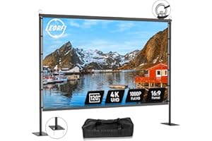 Schermo per Proiettore con Supporto LEORFI 120 Pollici Portatile - Base Rinforzata, Superficie HD 4K 16:9 Senza Piega - Proiezione Frontale/Retroproiezione - Con Borsa da Trasporto