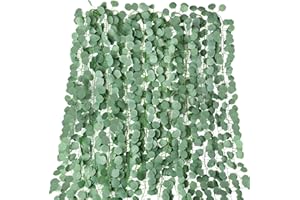 MACTING 15Pcs Artificial Eucalyptus Garland, 210cm/7FT Realistic Fake Vines, Room Wedding Party Office Garden Wall Decoration for Indoor Outdoor, Green Faux Leaves Hanging Plants Greenery Decor