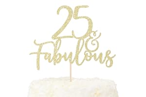 LOVENJOY Decoration Gateau Anniversaire 25 Ans Paillettes Dorées 25& Fabulous Cake Topper Happy 25th Birthday Deco Gateau Pour Décoration 25e Fête D'anniversaire