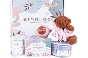PAMPER BELLE Get Well Soon Pamper Gifts for Women, Self Care Package for Her, Unique Thinking of You Wellbeing Present, 5 pc Get Better Soon Pamper Hamper with Teddy for Women, Best Friend, Sister