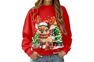 Fanient Sweatshirt De Noël pour Femme,Manches Longues,Col Rond,Motif Renne,Bonhomme De Neige,Fête De Noël