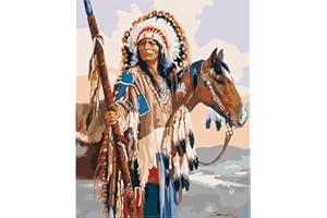 YSCOLOR Peinture Par Numéro Pour Adultes Indiens Cheval Bricolage Toile Kits De Peinture À L'Huile Débutant Maison Décoration Murale Cadeaux 40X50cm