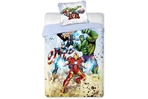arlis Parure de lit Avengers ou Housse De Couette Avengers Marvel 140 X 200 Cm avec taie d'oreille 63 X 63 Cm (Parure Avengers - 8) Lit d’enfant