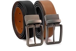 CINTURONTOP Cinturón Reversible de Cuero para Hombre (1 Pieza) - Ideal para Trajes y Jeans, Negocios y Casual, Ajuste Cómodo y Preciso, Colores Negro y Marrón Oscuro