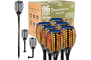 HOMEPROTEK Torches Solaires de Jardin - Lot de 6, Grandes, XXL, 96 LED Éclairage 3 Modes - Flamme, Respiration, Scintillement, IP65, Automatique, Lumière Solaire Extérieur pour Jardin, Balcon, Chemin