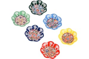 David Rossi 6 Pcs%100 Hand Painted Daisy Shaped Cute Turkish Snack Bowls - 9.5cm/3.7" - 77ml/2.7 oz - Decorative Ottoman Tulips Design Multi-Purpose Ceramic Bowl Set - Best Gift Set (Daisy)