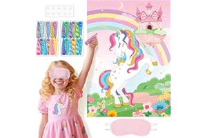 Funnlot Pin the Horn on the Unicorn, Pin the Tail Party Games with Tail Stickers and Eye Masks, Unicorn Birthday Party Decorations Activities Crafts Party Favors Supplies Toys Gifts for Girls