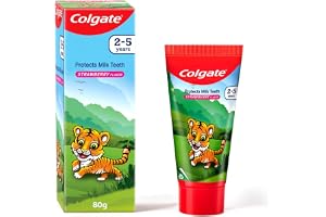 Colgate Kids Tiger Toothpaste for 2-5 Years - 80gm, Tooth Paste with 50% Lesser Abrasive Formula for Protecting Against Cavities (Strawberry Flavour)