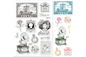 GLOBLELAND Vintage Tampons Transparents Motif Noble Traversier et Phonographe Période Victorienne Rose Fleurs Papillons Tampons Clairs pour Bricolage Scrapbooking Photo Album Décoratif