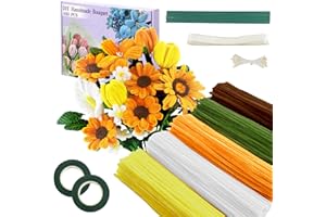 GALERIE SV Tournesols Cure-pipe à Bricoler Set, 400 Pièces de Cure-pipe 5 Couleurs Bouquet de Fleurs cure-pipe Fleurs avec Ruban Cadeau, Ruban Adhésif, étamines pour le Bricolage Cadeaux et la Décoration
