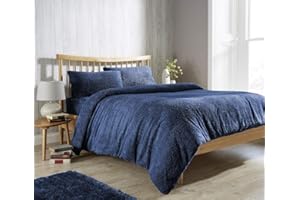 Olivia Rocco Teddy Fleece Duvet Cover Set Super Soft Warm Cosy Quilt Covers Bedding Sets With Pillowcases, Navy Double