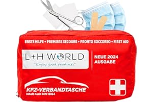 ‎L + H WORLD Verbandskasten Auto 2024 | Neue KFZ-Verbandstasche DIN 13164-2022 Zertifiziert Geprüft | Erste Hilfe First Aid Tasche Kasten Set Kit ideal als Notfall-Set Nachfüllset für Auto 2024 STVO