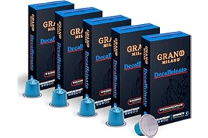 New Grano Milano Decaffeinato Coffee Capsules - 50 Aluminium Coffee Pods Compatible with Nespresso Original line, Medium Roast - Intensity 7/12, Made in Italy