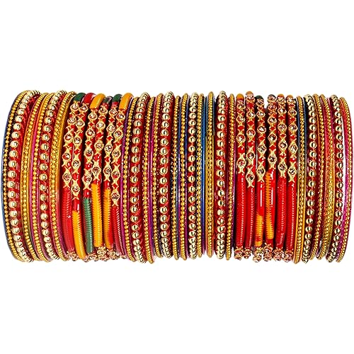 Swara Creations Multicolor Glass Bangles set for Women/thread Zirconia stonework bangles/perfect for festival wedding occassions(36Pcs)(SKU271)