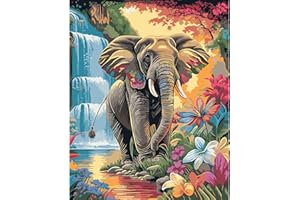 HEIBAGO Éléphants Peinture par numéros pour Adultes ou Enfants, Kit de Peinture à l'huile sur Toile par numéro pour Débutants, Peinture à l'huile DIY Fleurs pour la décoration de la Maison,40 * 50cm