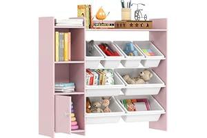 AIYAPLAY Toy Storage Unit, with 8 Removable Bins, Storage Shelves, Cabinet, Toy Organiser, for Playroom, Kids Room, Nursery, Pink