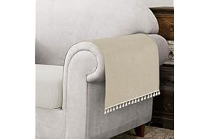 Hokibero Champagne Armchair Cover for Arms Sofa Arm Protector Covers Armrest Slipcover for Recliner Chair Linen Armrest Cover for Living Room Couch Sofa Arm Covers, Set of 2, Tassel Edge