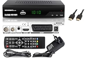 Echosat 2910 S DVB-T/T2 Decodeur TNT — ✓Full HD [ 1920 x 1080 ] ✓1080i & Amazon Basics Câble HDMI 2.0 Haute Vitesse Ultra HD, supportant Les formats 3D et avec Canal de Retour Audio, 0,9 m