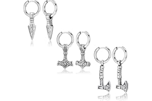 MILACOLATO 3 Paia Di Orecchini Vichinghi Uomo Dangly Norreno Thors Martello Ascia In Acciaio Inox Huggie Piccolo Cerchio Donna Orecchini Gotico Gioielli Nero/Argento