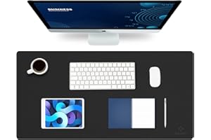 K KNODEL Knodel Podkładka na biurko, mata na biurko, skóra PU, mata na biurko na laptopa, wodoodporna podkładka na biurko, do biura i domu, dwustronna (40 x 80 cm, czarna)