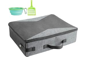 HiCaptain Caja de arena portátil para gatos, caja de arena de viaje para gatos con tapa y asa, transportador de arena plegable portátil estándar para gatos (M, negro/gris)