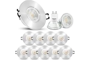 ‎LINOVUM linovum 10 Stück ISASO Bad Einbauspot LED in Alu silber gebürstet IP65 - mit LED GU10 2W warmweiß 230V - runde Badspots im Set