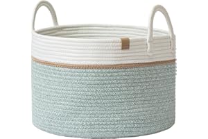 LA JOLÍE MUSE LA JOLIE MUSE Panier Tressé, Paniers de Rangement en Corde de Coton, Grand Panier en Coton, Panier à Linge pour Couvertures, Jouets d’Enfants, Panier S pour Chambre d’Enfant, Vert Lierre, 32 Litres