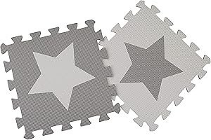 FOR THE LOVE OF LEISURE 9 Grey Interlocking Foam Baby Play Mat Star Tiles with Edges - Play Mats. Each tile 30 x 30cms. Total 0.9m2.