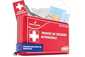 WALSER Trousse de secours automobile 2025, trousse de secours voiture, kit d'urgence voiture, trousse de premiers secours DIN 13164:2022, rouge 44283