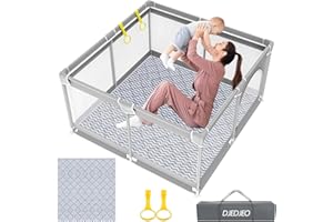 DJEDJEO Parque Infantil Bebe, 125x125cm Corralito Bebe con Suelo Bebes Acolchado, Corralito Bebe Plegable con Puerta con Cremallera, 4 Ventosas Inferiores, 2 Anillos para Parque de Bebés