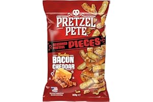 Pretzel Pete Pretzel Pieces - Smokey Bacon Cheddar, Leckeres Bretzelgebäck – Salziger Knabberspaß - (8x160g)