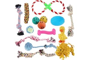 SATOHA Pet Mania - Set di 15 giocattoli misti per cani di taglia piccola/media con corde, palline e giocattoli da masticare