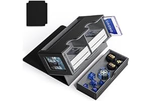 UAONO Caja de cartas para MTG, caja de almacenamiento doble con 2 pantallas Commander y 1 bandeja de dados, se adapta a más de 200 fundas dobles, organizador para deportes CCG TCG (negro y gris)