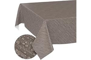 ‎ANRO Tischdecke abwaschbar Wachstuch Wachstuchtischdecke Gartentischdecke Leinen-Optik Pflegeleicht Wasserabweisend 200 x 140 cm (Rechteckig) Braun Schnittkante