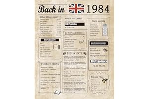 Woaipati Back in 1984 Poster UK Happy 40th Birthday Party Decoration Elegant Gift 40 Years Anniversary Idea Home Decor for Women Men Unframed -1984