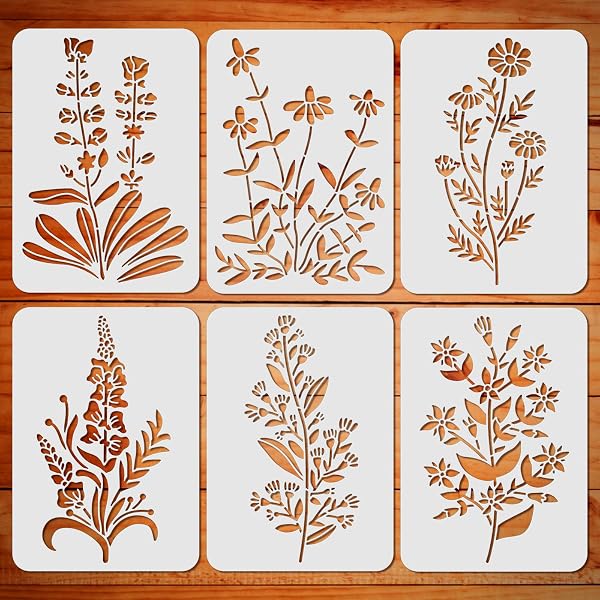 18 Stück Wiederverwendbare Wildblumen-Schablonen – 15x7,5 Cm, Aus PET, Für Malerei, Scrapbooking, Wand- & Möbel-Deko