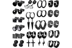 BVLAGIDA 18 Paires Boucle d'Oreille Homme, Acier Inoxydable Boucles d'Oreilles, Boucle d'Oreille Pendante Homme, Boucle d'Oreille Créole, Clous d'Oreilles pour Homme Femme