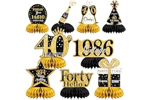 TAIMEIMAO 40.Geburtstag Tischdeko Schwarz Gold,9 Stück Bienenwaben Deko Tischaufsätze Set,40 Geburtstag Deko für Männer und Frauen,Tischdekoration für 40. jährige
